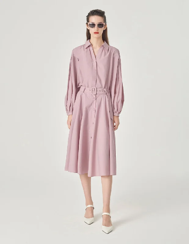 MARYLING Pink V-Neck Long Sleeves Blouse Satin Drape Blouse