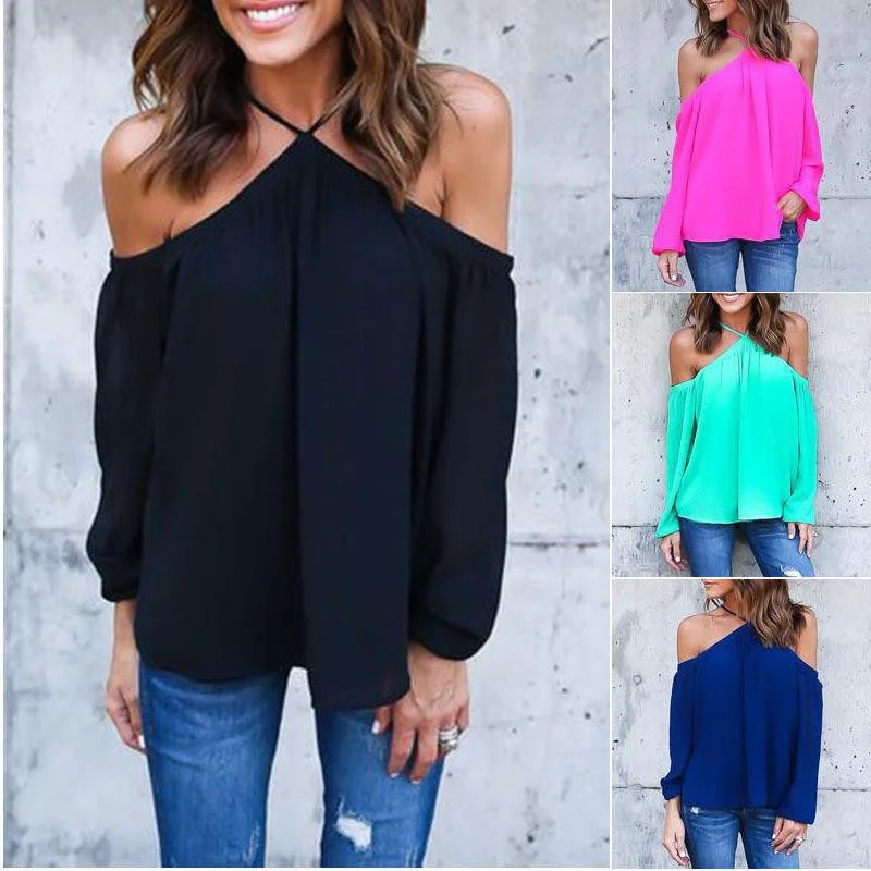 Halter O-Neck Off Shoulder Chiffon Women Blouse Casual Long Sleeve Club Party Plus Size Tops Casual Relaxed Blouse Halter O-Neck Off Shoulder Chiffon Women Blouse Casual Long Sleeve Club Party Plus Size Tops Casual Relaxed Blouse