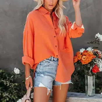 Long Sleeve Casual Linen Cotton Women Blouse Boho Printed Blouse