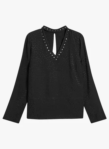 Next Womens Black Studded Choker Jacquard Blouse Loose Oversized Blouse