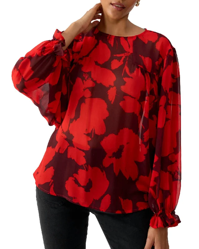 Ruffle Moment Blouse In Brushed Floral Classic Minimalist Blouse