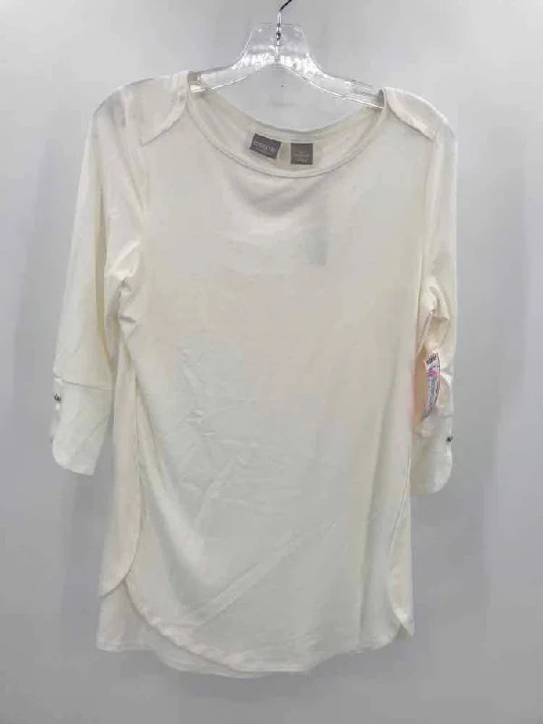 Pre-Owned Chico's Ivory Size Small T-shirt-- Houndstooth Herringbone Solid