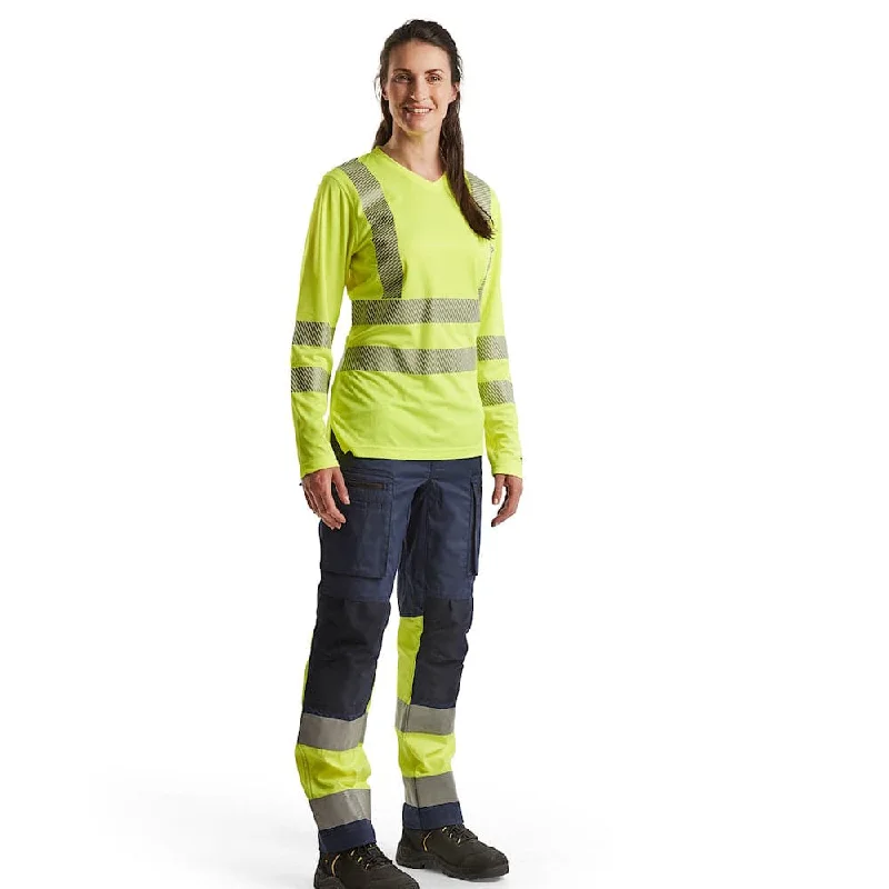 Blaklader 3485 Women's Hi-Vis T-Shirt Long Sleeve-- Collared Crew Neck Turtle Neck
