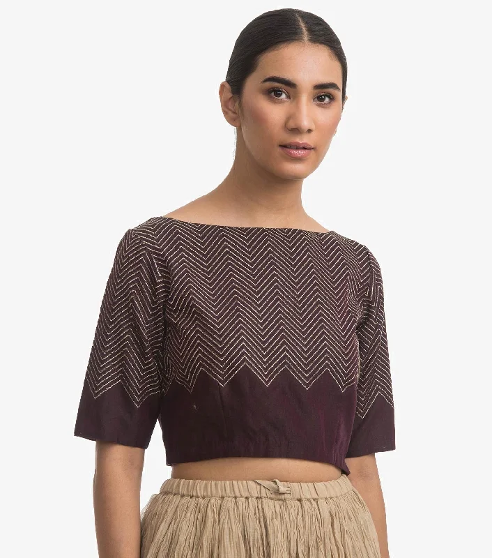 Maroon embroidered chanderi blouse Stretchy Fitted Blouse