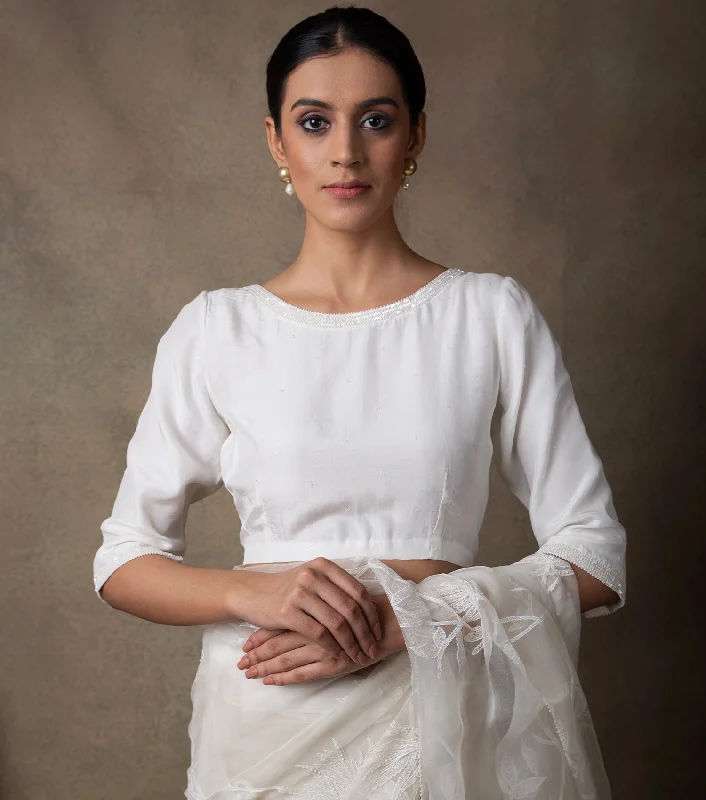 Off White Hand Embroidered Cotton Silk Blouse Lightweight Tunic Blouse