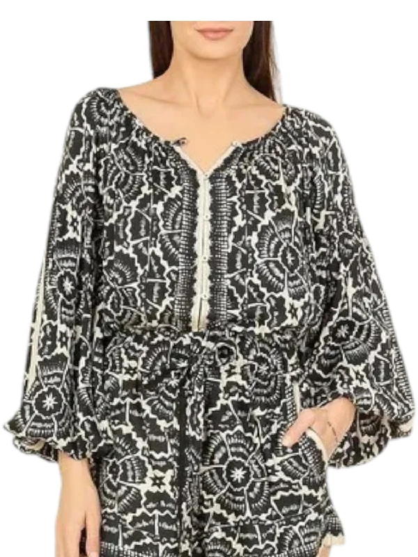 Flora Blouse In Carmen Graphite Airy Cotton Blouse
