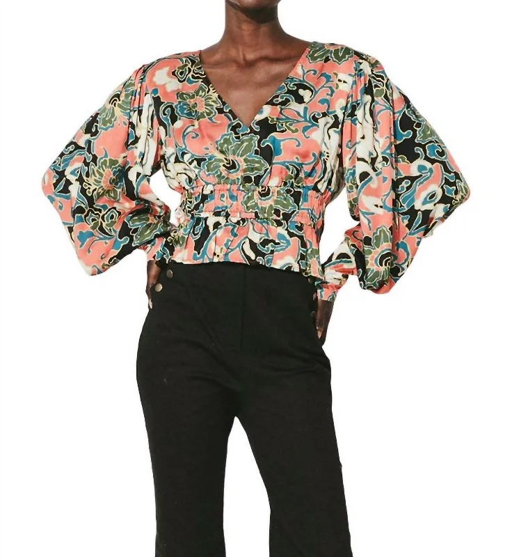 Dahlia Blouse In Gypsy Bloom Ruched Sleeve Blouse