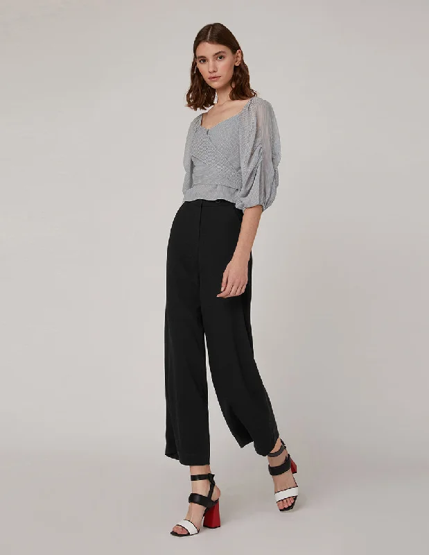 MARYLING V neck ruffled sleeves blouse Sheer Mesh Blouse