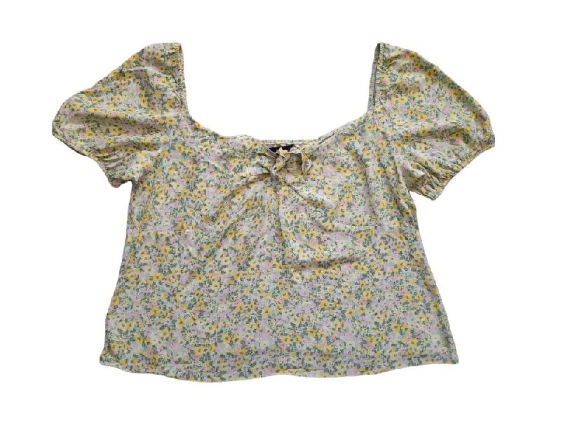 F&F Green Floral Womens Blouse Side Tie Blouse