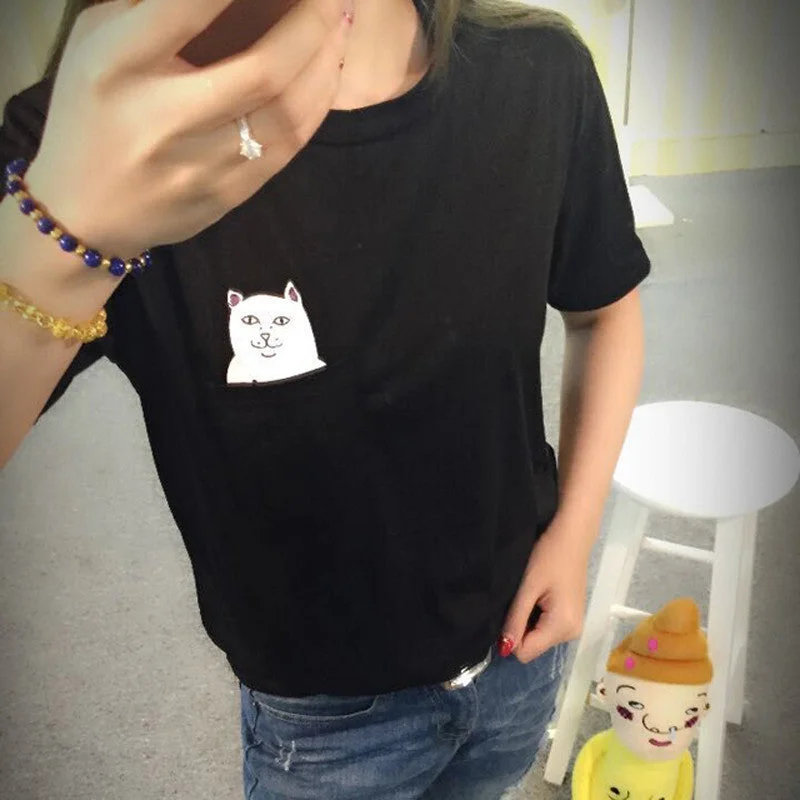 S-4XL Plus Size Women T Shirt Cat Print Pockets Short Sleeve Cotton T-shirts Women Poleras De Mujer Camisetas-- Houndstooth Herringbone Solid S-4XL Plus Size Women T Shirt Cat Print Pockets Short Sleeve Cotton T-shirts Women Poleras De Mujer Camisetas-- Houndstooth Herringbone Solid