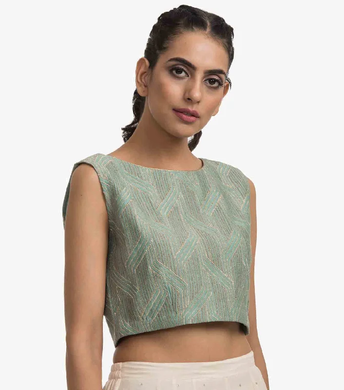 sage Green embroidered chanderi blouse Subtle Shimmer Blouse