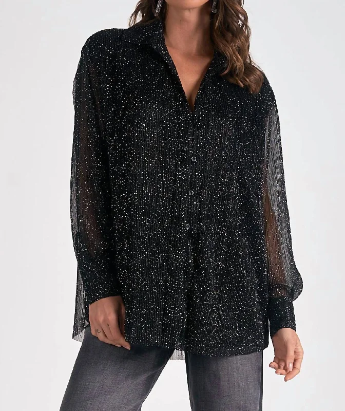 Sparkle Spec Long Sleeve Blouse In Black Asymmetric Hem Blouse