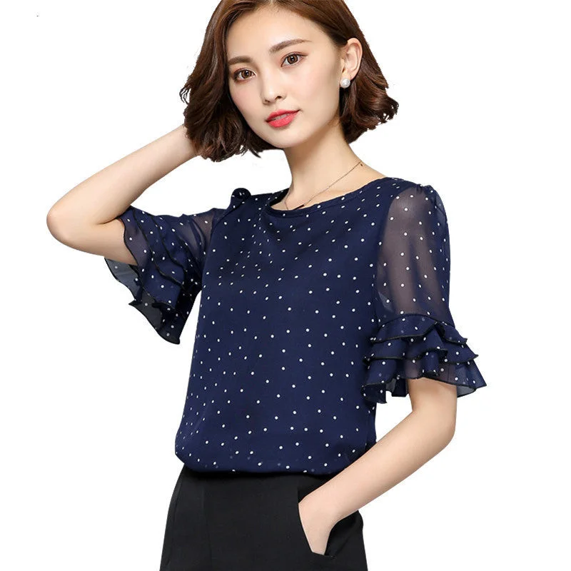 Fashion Short sleeve women chiffon blouse Polka Dot Flared women blouses Plus size Women Clothing Ladies Tops Lightweight Linen Blouse Fashion Short sleeve women chiffon blouse Polka Dot Flared women blouses Plus size Women Clothing Ladies Tops Lightweight Linen Blouse