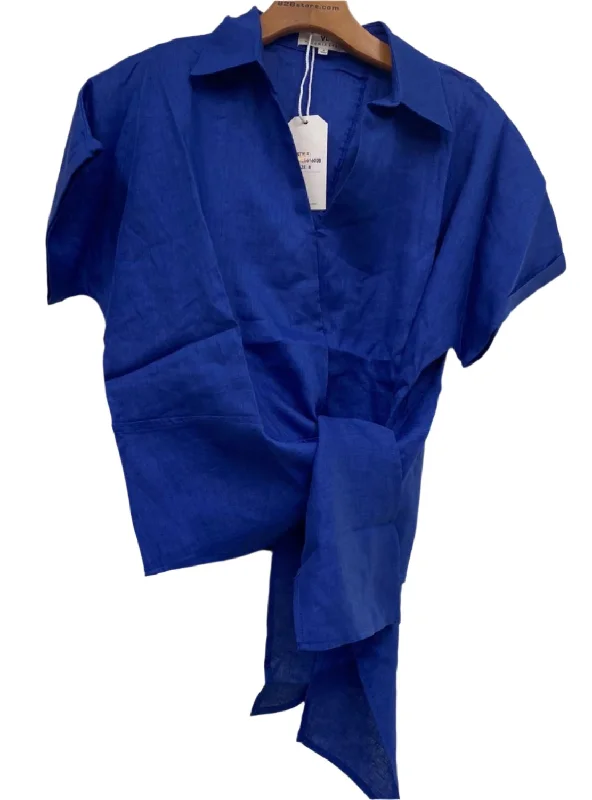 Baker Linen Shirt Cobalt Blue-- Hooded Caped Shawl Collar