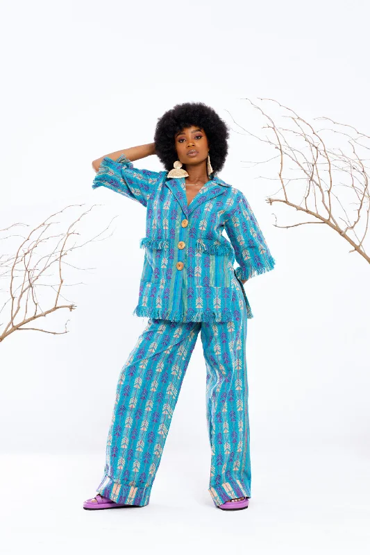 Atuche Osisi wooden set with an oversized shirt and trousers-- Striped Floral Plaid