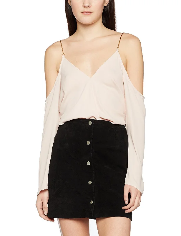 New Look Womens Pink Wrap Blouse Collared Satin Blouse