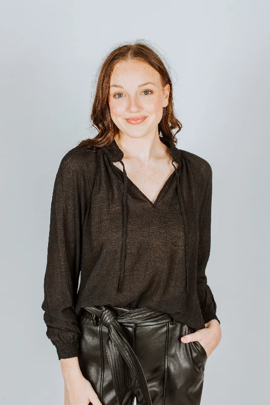 Brochu Walker The Amaia Blouse Black Gathered Detail Blouse