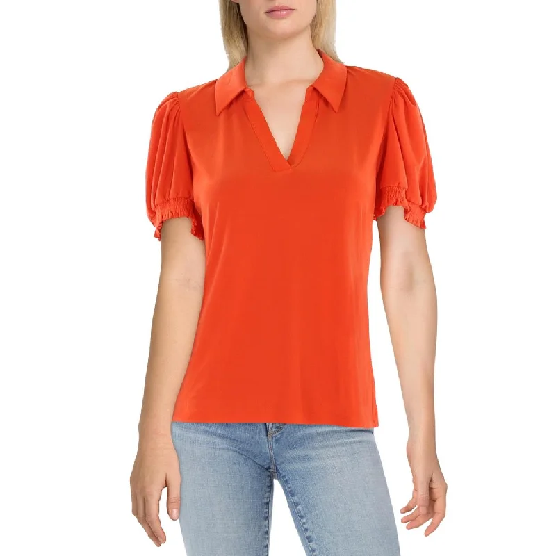 Womens Collared Puff Sleeve Blouse Frilled Cuff Blouse