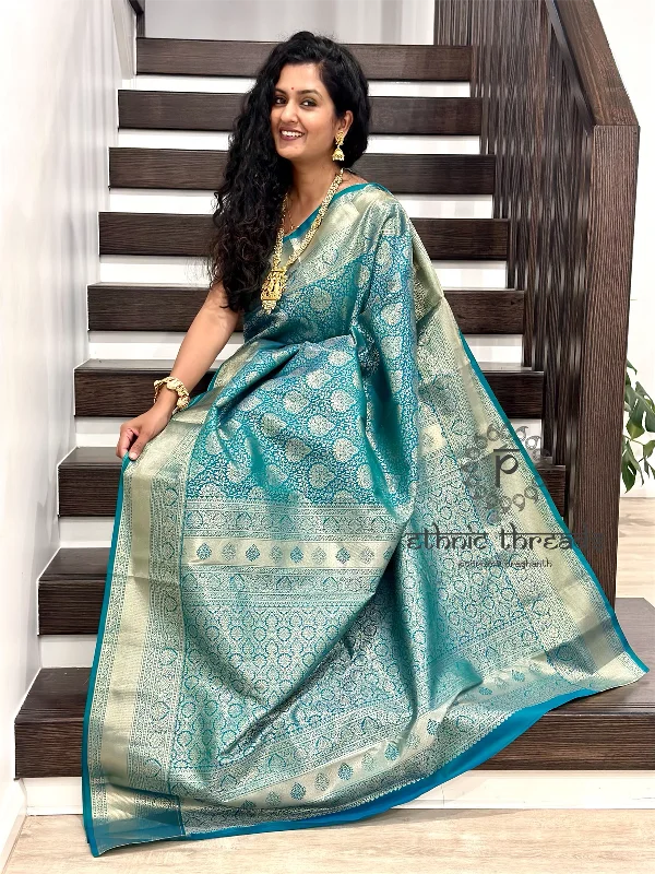 Kanchipuram Semi Silk Saree with Pre stitched Blouse Classic White Blouse
