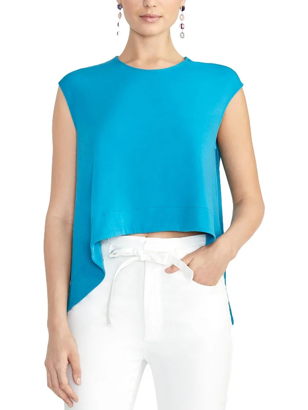 Womens Hi-Low Sleeveless Blouse Textured Cotton Blouse