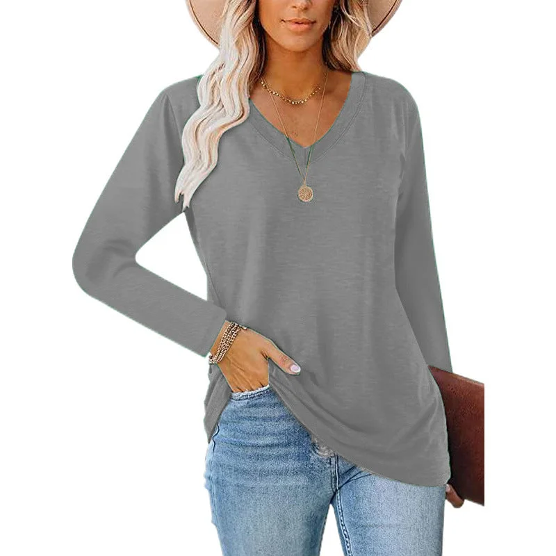 Haute Edition Casual Tunic Length V-Neck Long Sleeve Top T-Shirt-- Casual Formal Business Haute Edition Casual Tunic Length V-Neck Long Sleeve Top T-Shirt-- Casual Formal Business