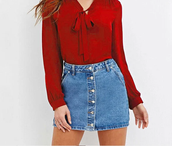 Casual Fashion Chiffon Women Blouses Full Sleeve Bow Solid V-Neck Drape Neck Blouse