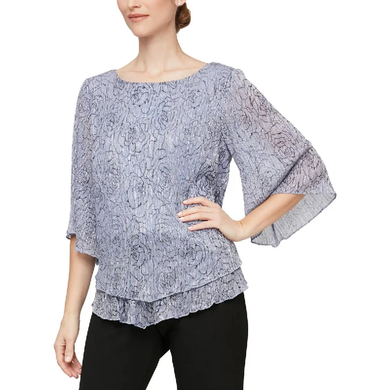 Womens Tiered Printed Blouse Elegant Office Blouse