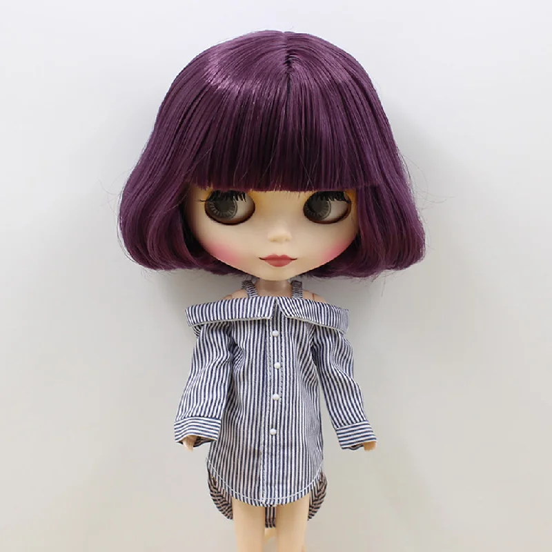 Maxbell Fashion Bare Shoulders Shirt Striped Tops for 1/6 Blythe Doll Dark Blue-- Collared Crew Neck Turtle Neck Maxbell Fashion Bare Shoulders Shirt Striped Tops for 1/6 Blythe Doll Dark Blue-- Collared Crew Neck Turtle Neck