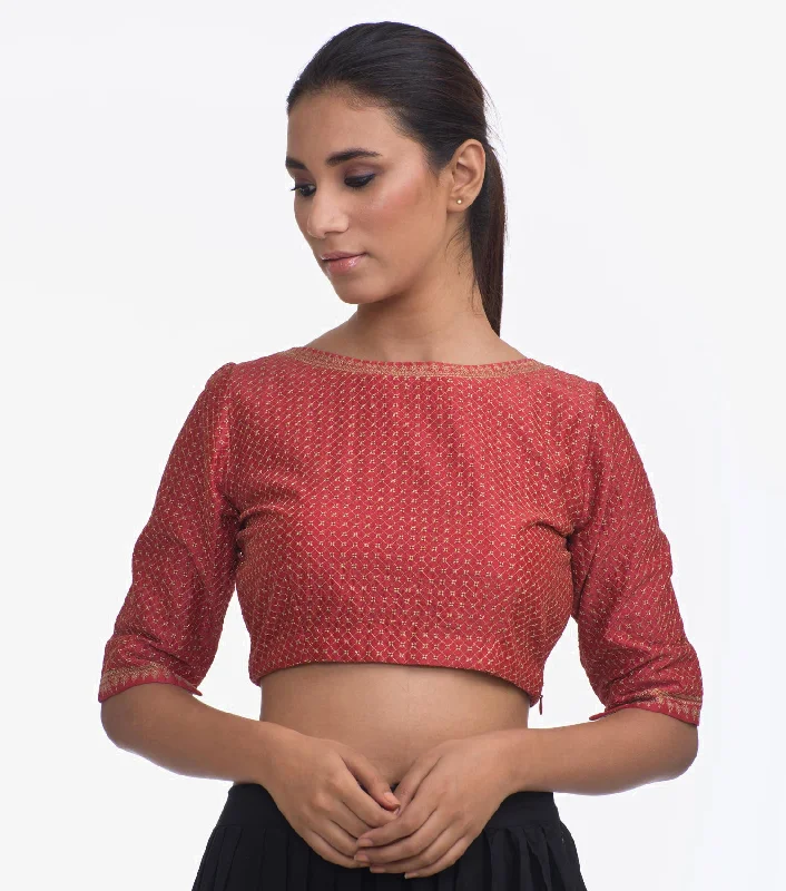 Red Embroidered Chanderi Blouse Elegant Embroidery Blouse