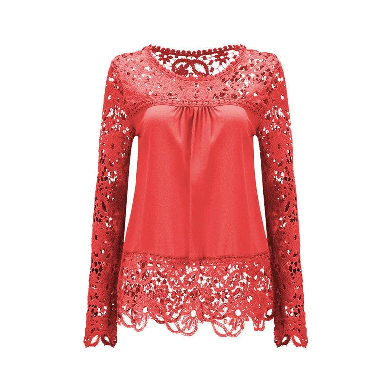 Plus Size 7XL Ladies Women's Long Sleeve Chiffon Lace Crochet Tops Blouses Women Clothing Blouse 21 colors Soft Pastel Blouse Plus Size 7XL Ladies Women's Long Sleeve Chiffon Lace Crochet Tops Blouses Women Clothing Blouse 21 colors Soft Pastel Blouse