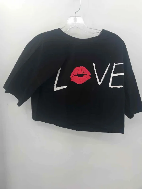Pre-Owned Nikki B Black Size Small Printed T-shirt-- Collared Crew Neck Turtle Neck