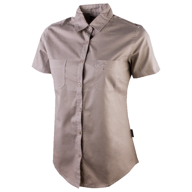 Wildebees Ladies Casual Short Sleeve Plain Pocket Blouse Stone Vintage Polka Blouse