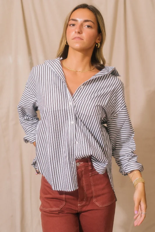 Otto Shirt- Black/White Stripe-- Wool Fabric Cashmere Fabric Tweed Fabric