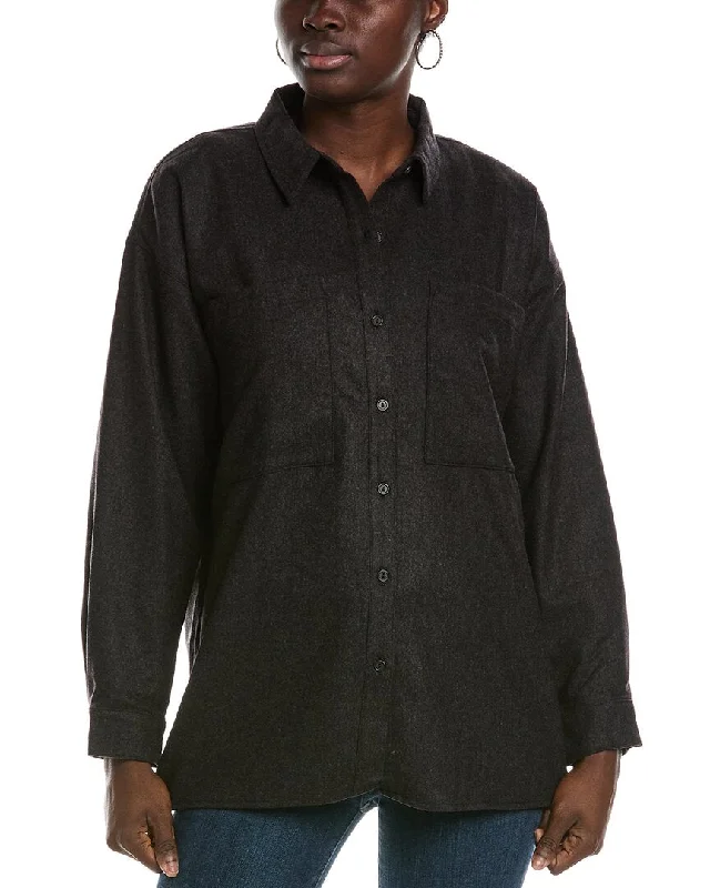 Eileen Fisher Soft Flannel Classic Collar Wool Shirt-- Silk Blend Satin Velvet
