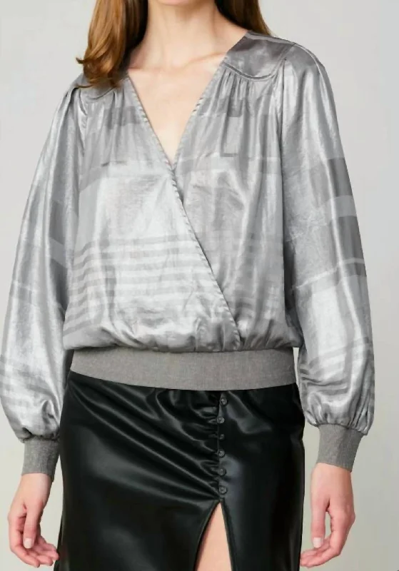 Metallic Surplice Blouse In Silver Subtle Shimmer Blouse