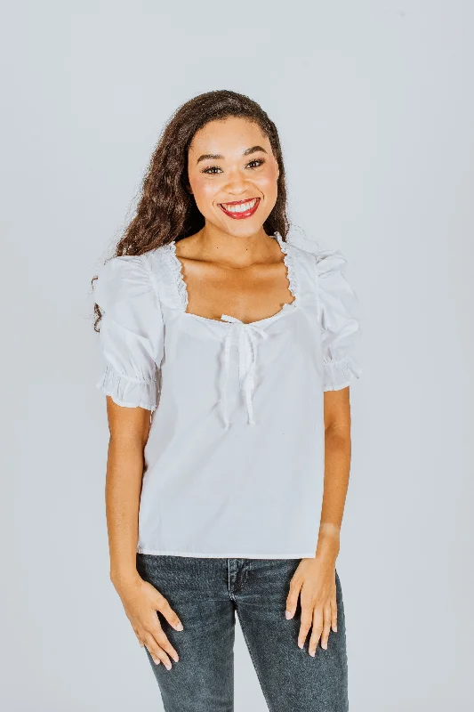 Nation LTD Bernadette Sweetheart Blouse White Lightweight Floral Blouse