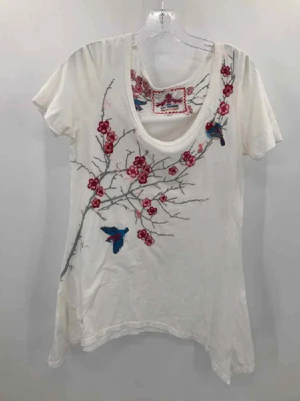 Pre-Owned Johnny Was Ivory Size Small T-shirt-- Welt Pockets Slit Pockets