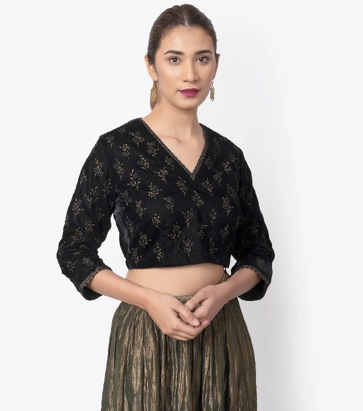 Black velvet embroidered blouse Balloon Sleeve Blouse