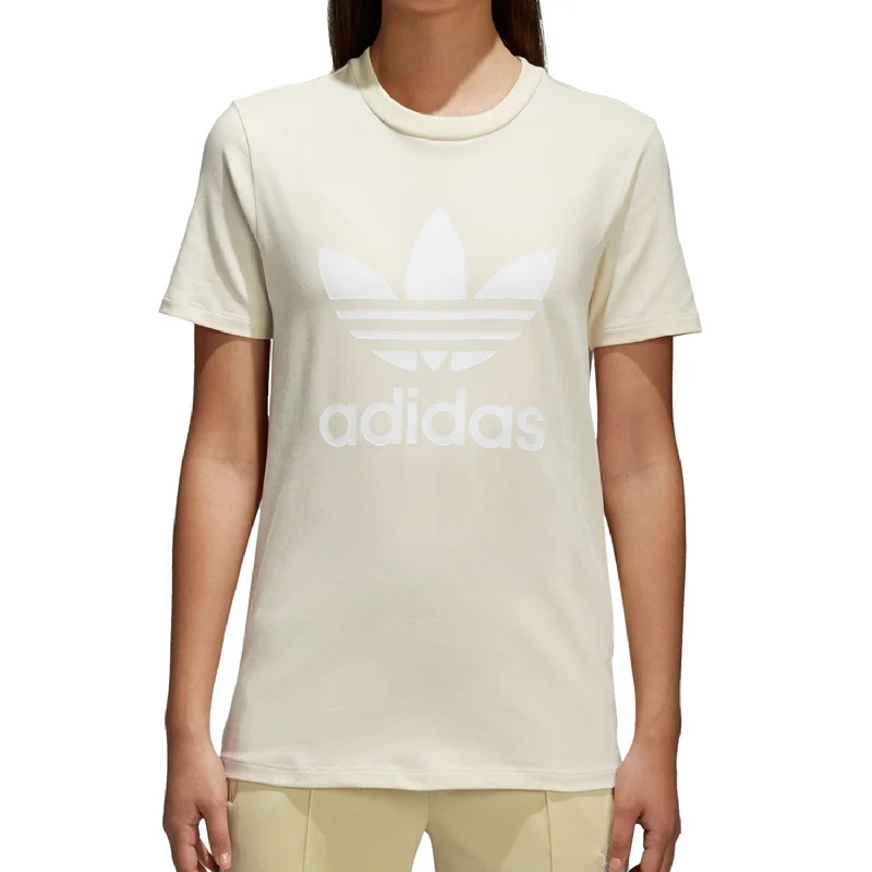 Adidas Women's Originals Trefoil T-Shirt Mist Sun/White-- Houndstooth Herringbone Solid Adidas Women's Originals Trefoil T-Shirt Mist Sun/White-- Houndstooth Herringbone Solid