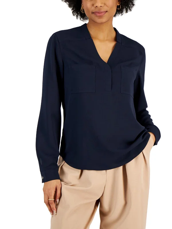 Womens Surplice Work Wear Blouse High Neck Blouse