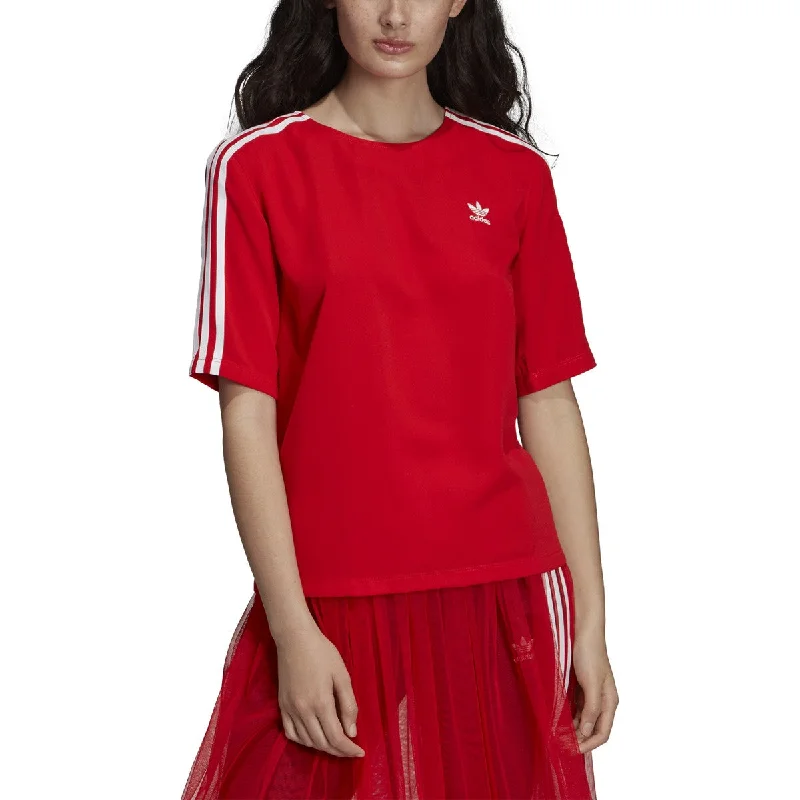 Adidas Women's Originals 3-Stripes T-shirt Red-- Collared Crew Neck Turtle Neck