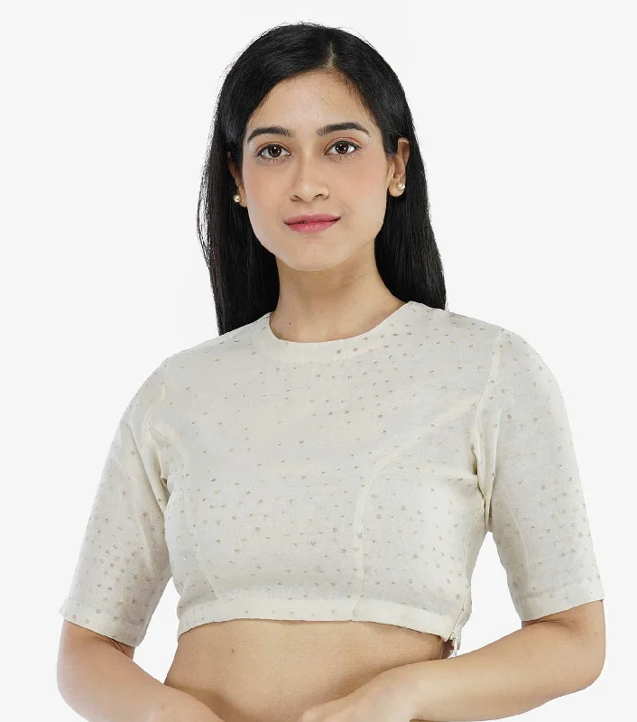 Ivory Embroidered Chanderi Blouse Lightweight Floral Blouse