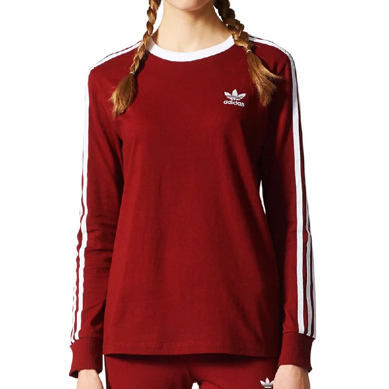 Adidas Originals 3-Stripes Women's Longsleeve T-Shirt Collegiate Burgundy/White-- Spandex Blend Rayon Blend Denim Blend Adidas Originals 3-Stripes Women's Longsleeve T-Shirt Collegiate Burgundy/White-- Spandex Blend Rayon Blend Denim Blend