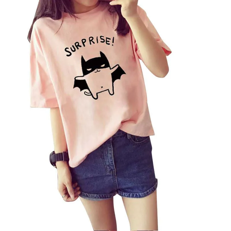 Women's Summer T-Shirt Lovely Bat Printed Short Sleeve Tops-- Elegant Classic Vintage Women's Summer T-Shirt Lovely Bat Printed Short Sleeve Tops-- Elegant Classic Vintage