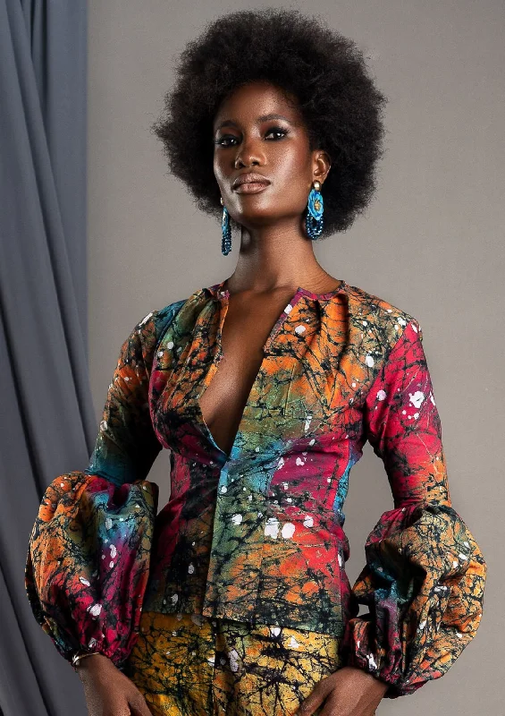 Aya Morrison Darkoaa open-front Shirt with balloon puff-cuffed sleeve detail-- Print Jacquard Patchwork Aya Morrison Darkoaa open-front Shirt with balloon puff-cuffed sleeve detail-- Print Jacquard Patchwork