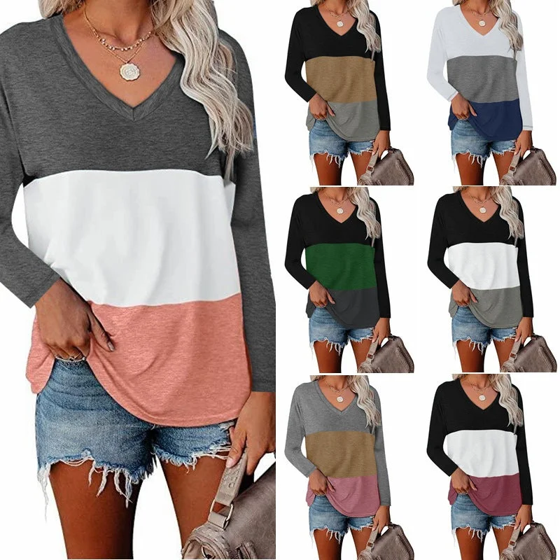 Haute Edition Women's Colorblock V-Neck Long Sleeve T-Shirt-- Polka Dot Checkered Tartan Haute Edition Women's Colorblock V-Neck Long Sleeve T-Shirt-- Polka Dot Checkered Tartan