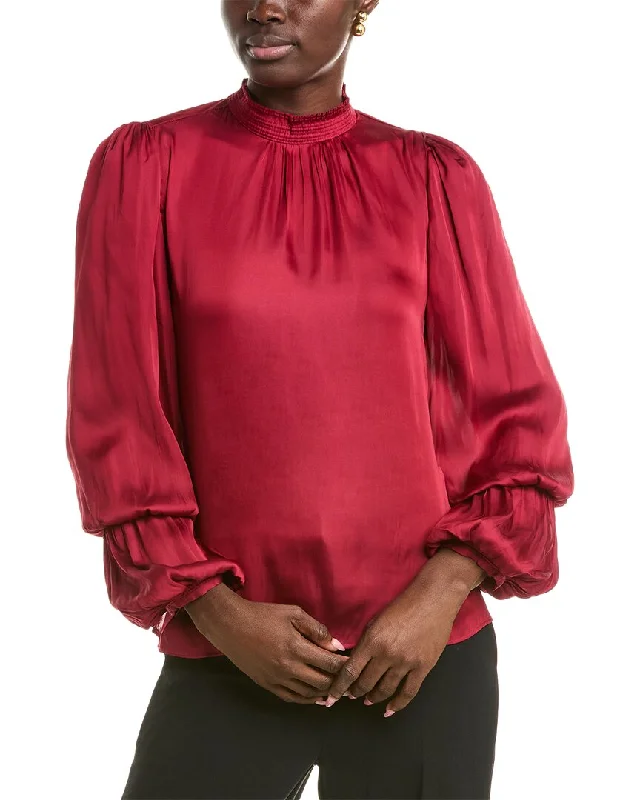 T Tahari Mock Neck Woven Blouse Mandarin Collar Blouse