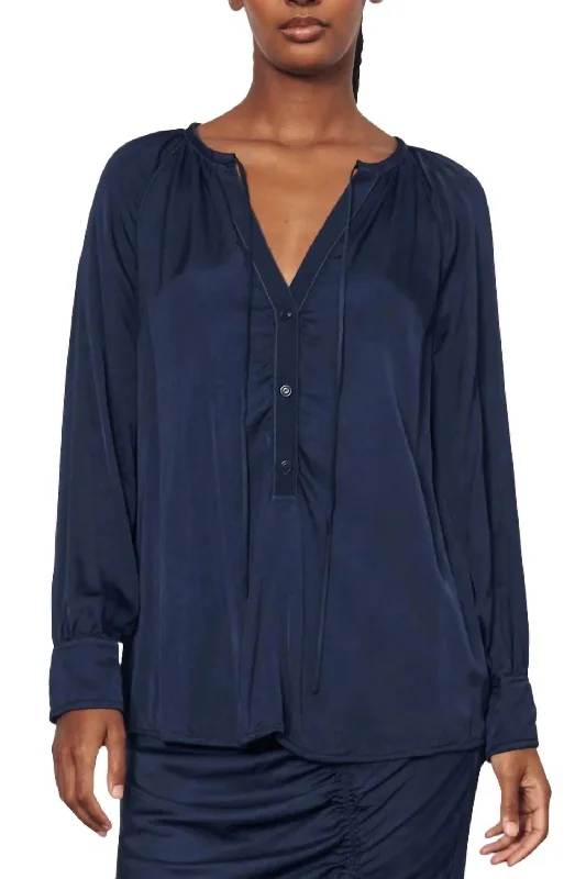 Poet Long Sleeve Blouse In Midnight High Neck Blouse