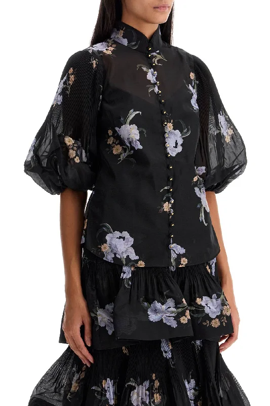 Zimmermann Illustrated Blouse With Pleated Sleeves Delicate Bow Blouse