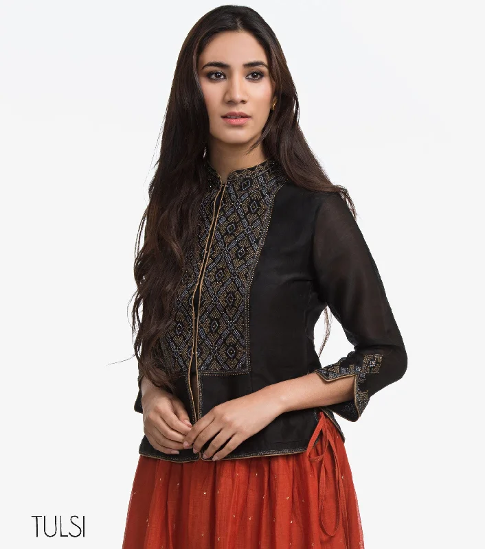 Black Embroidered Chanderi Blouse Soft Pastel Blouse